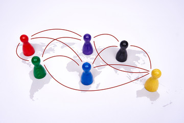 Concept for globalization, global business, travel or global connection. Colorful figures with connecting linies.