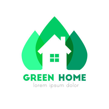 Green home logo concept with bushes as environment symbol