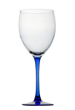 Wineglass with blue foot isolated on white background