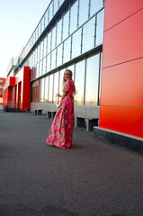 Fototapeta premium beautiful girl bright long dress