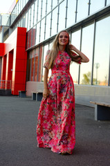 beautiful girl bright long dress