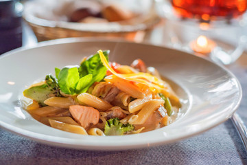 Tasty salmon penne