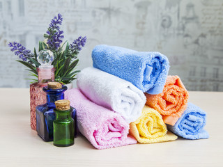 Care of a body in Spa. Cosmetics in vintage bottles
