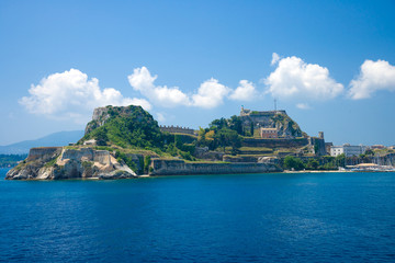 Naklejka premium Hellenic temple and old castle at Corfu island