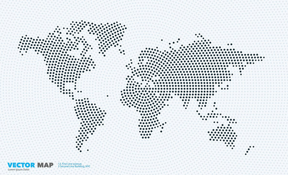 Fototapeta Wektorowa mapa świata z rundami, plamami, kropkami na szablony biznesowe