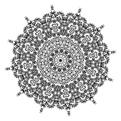 Round element for coloring book. Black and white mandala