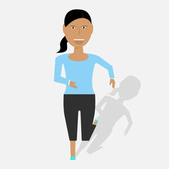 A cute running girl in cartoon style. Vector illustration isolated on white background.