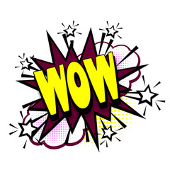 Lettering wow, star, boom explosion. Comics book balloon. Bubble icon speech phrase. Cartoon font label tag expression. Comic text sound effects. Sounds vector illustration.