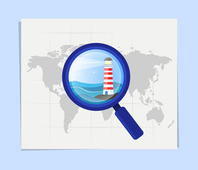 Searching vacation destination - seaside. Flat illustration concept.