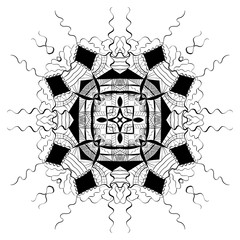 Round element for coloring book. Black and white mandala