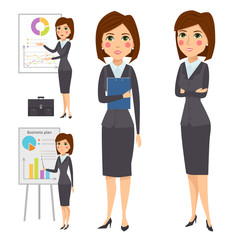 Vector business woman character silhouette standing adult office career posing young girl.