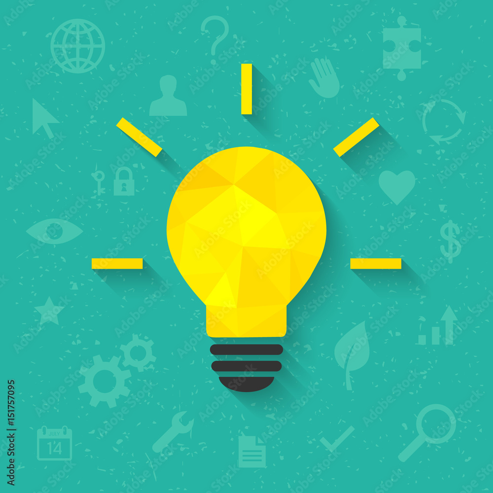 Poster bright idea concept with lightbulb and related icons in the background