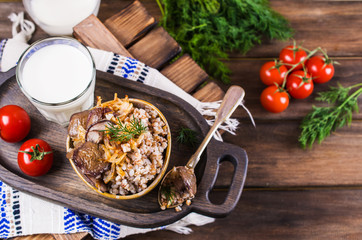 Boiled buckwheat with mushrooms