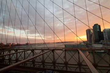 part of hudson river view at sunset from brooklyn bridge