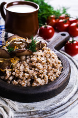 Boiled buckwheat with mushrooms