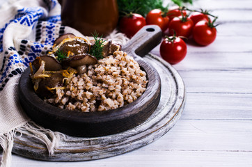 Boiled buckwheat with mushrooms