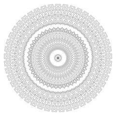 Round element for coloring book. Black and white mandala