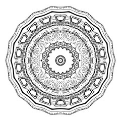 Round element for coloring book. Black and white mandala