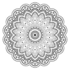 Round element for coloring book. Black and white mandala