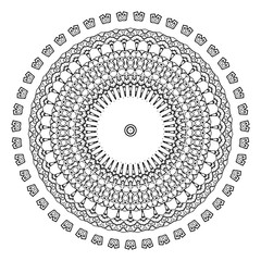 Round element for coloring book. Black and white mandala