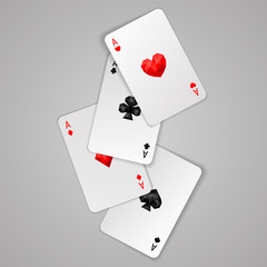 Set of four aces playing cards suits. Poker hand