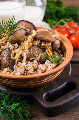 Boiled buckwheat with mushrooms