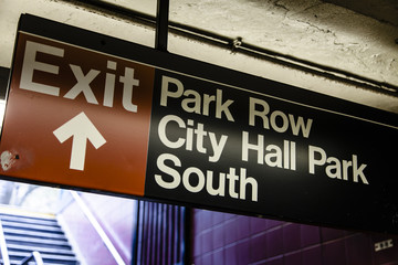 Park Row / City Hall Park South New-York Subway Sign