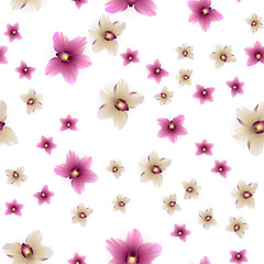 Fototapeta na wymiar Hawaii tropical style. Abstract repeated backdrop with orchid blossom. Wrapping paper, bed linen, textile. Vector background colored flower illustration. Woman and girl floral fashion.