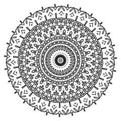 Round element for coloring book. Black and white mandala