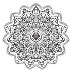Round element for coloring book. Black and white mandala