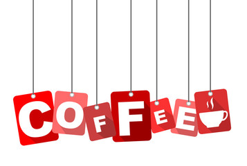 Red vector flat design background coffee. It is well adapted for web design.