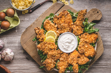 Chicken strips with delish garlic dip
