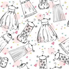 Hand draw seamless pattern with fashionable dresses