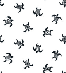 Vector seamless pattern with ornamental ocean turtles. Ethnic hand drawn fabric design.