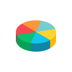 Fototapeta premium Bulk isometric pie graph. Template realistic three-dimensional pie chart. Business data, colorful elements and clipart for infographics. Vector illustration