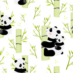 Fototapeta premium Pandas seamless pattern, vector illustration