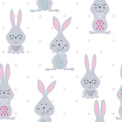 Fototapeta premium Vector seamless pattern with cartoon cute bunny
