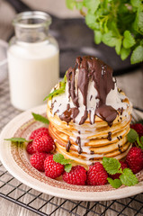 American pancakes with icecream and chocolate