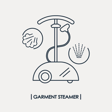 Line style garment steamer icon. Outline steam generator icon. Steam station isolated.