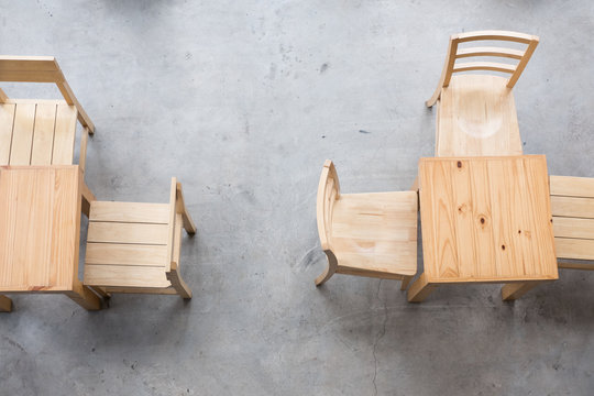 Table And Chair In Food Court, Cafe, Coffee Shop, Restaurant Interior, Top View