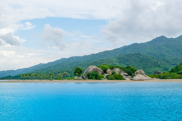 Stone sea shore at a paradise island -the South China sea - Vietnam Nha Trang bay