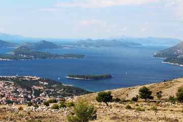 Fototapeta na wymiar View from Srd mountain to Mljet island, Croatia 