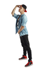 Cool rapper and smiling isolated on white background