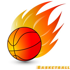Basketball ball with red orange yellow tone fire in the white background. Logo of Basketball club. vector. illustration. basic red green blue. graphic design.