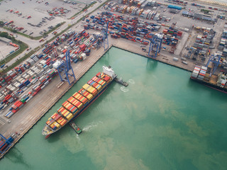 Fototapeta premium Logistic port, vessel transportation and import