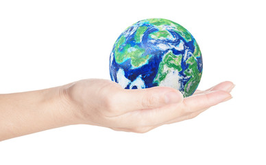 Whole world in your hands, isolated on white background