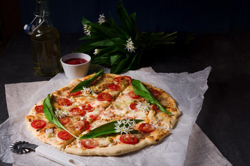 vegetarian wild garlic pizza
