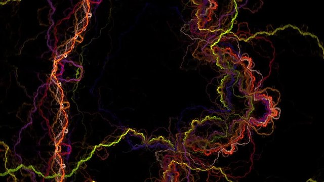 A morphing "Cosmic recursive fractal flame" animation.
