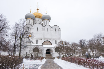 Novodevichy Convent, the best-known cloister of Moscow, Russia and was proclaimed a UNESCO World Heritage Site. Full of snow in winter.