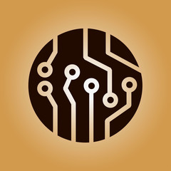 Obraz premium Circuit board icon. Technology scheme square symbol. Flat design style.